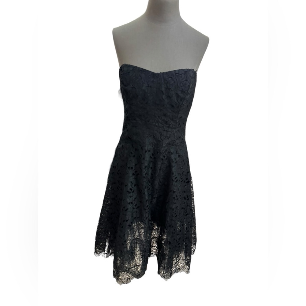 Nicole Miller Black Silk Lace Strapless Dress Size 8